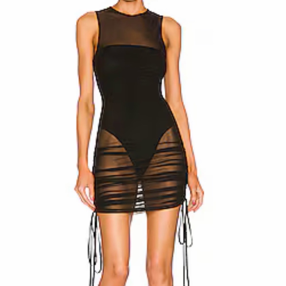 REVOLVE Black Sheer Ruched Mini Dress